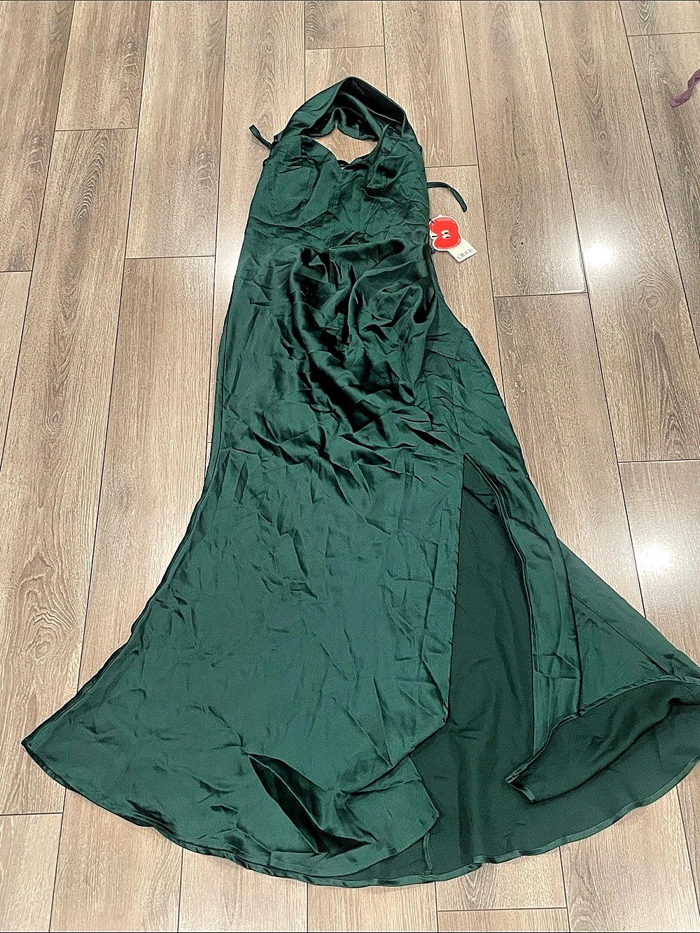 CIDER Satin Halter Neckline Backless Maxi Dress Green Maxi Dress